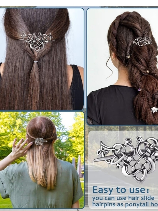 Celtic Viking Hairpins Set of 6 - Silver Knot Hair Slides main image 6